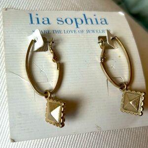 Lia Sophia Gold Color Pendant Earrings Square Hoop Drop Earrings